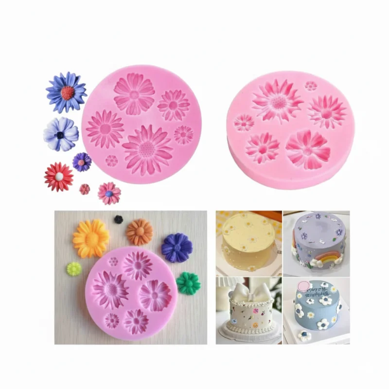 3D Sunflower & Daisy Silicone Mold – Petals Embossed Mold